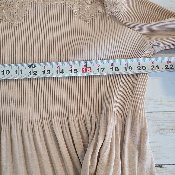 ADRIANNA PAPELL Pleated Lace Trim Blouse Long Sleeve XL Romantic Cottagecore - Picture 5 of 7